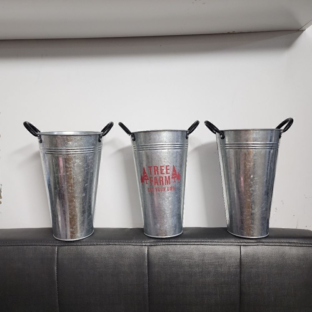 Lot of 3 Christmas Metal Pail Bucket, 9.25"